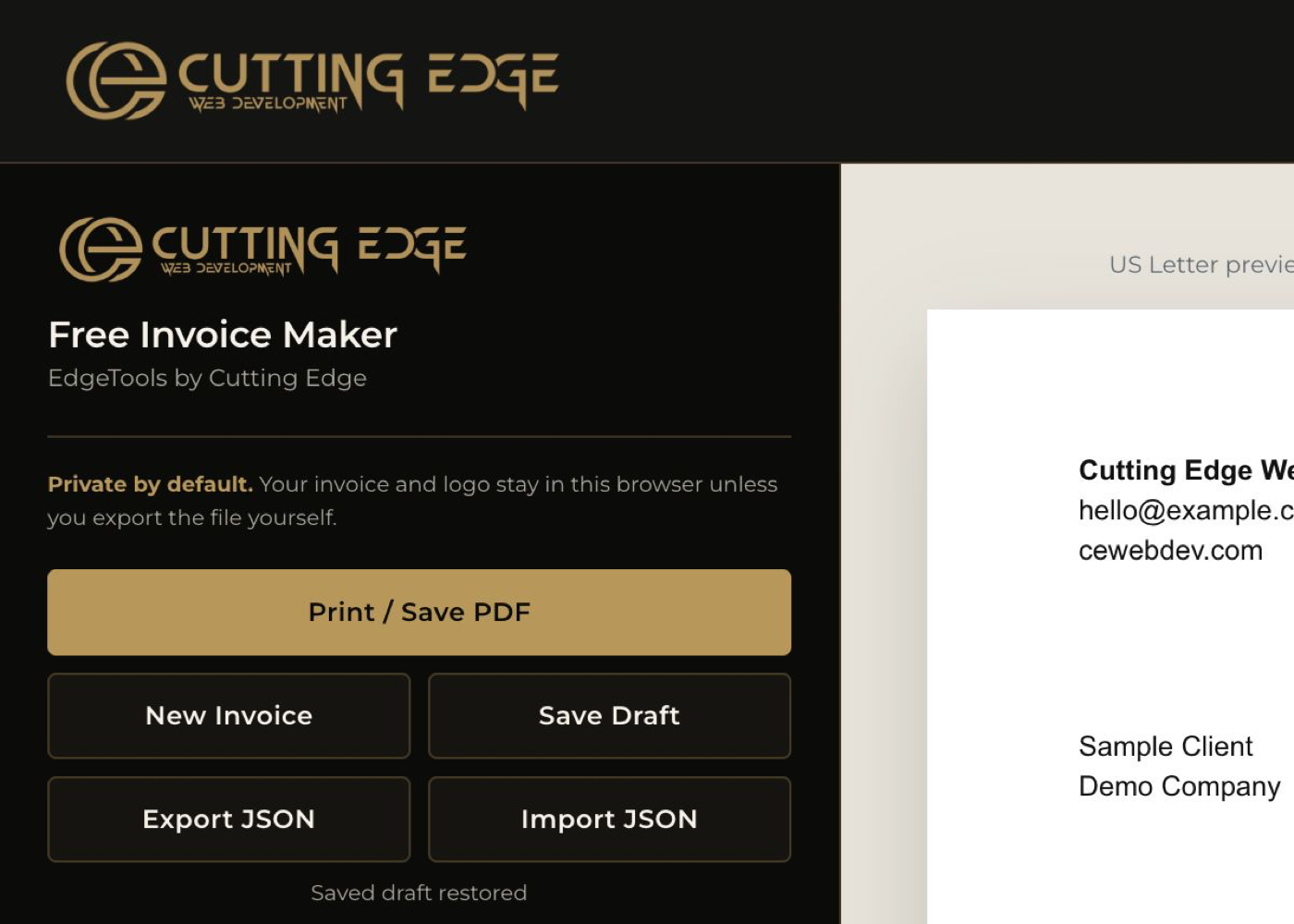 Free Invoice Maker editor and invoice preview